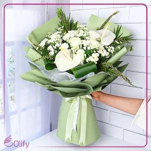 دسته گل آنتوریوم و رز مینیاتوری