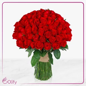 دسته گل رز قرمز ۱۰۰ شاخه