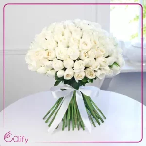 دسته گل رز سفید 100 شاخه