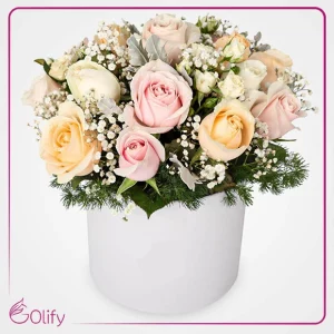 باکس گل رز صورتی و کرم