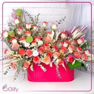 باکس گل رز صورتی مجلسی