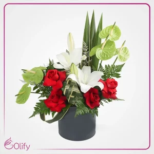 باکس گل رز و آنتوریوم و لیلیوم